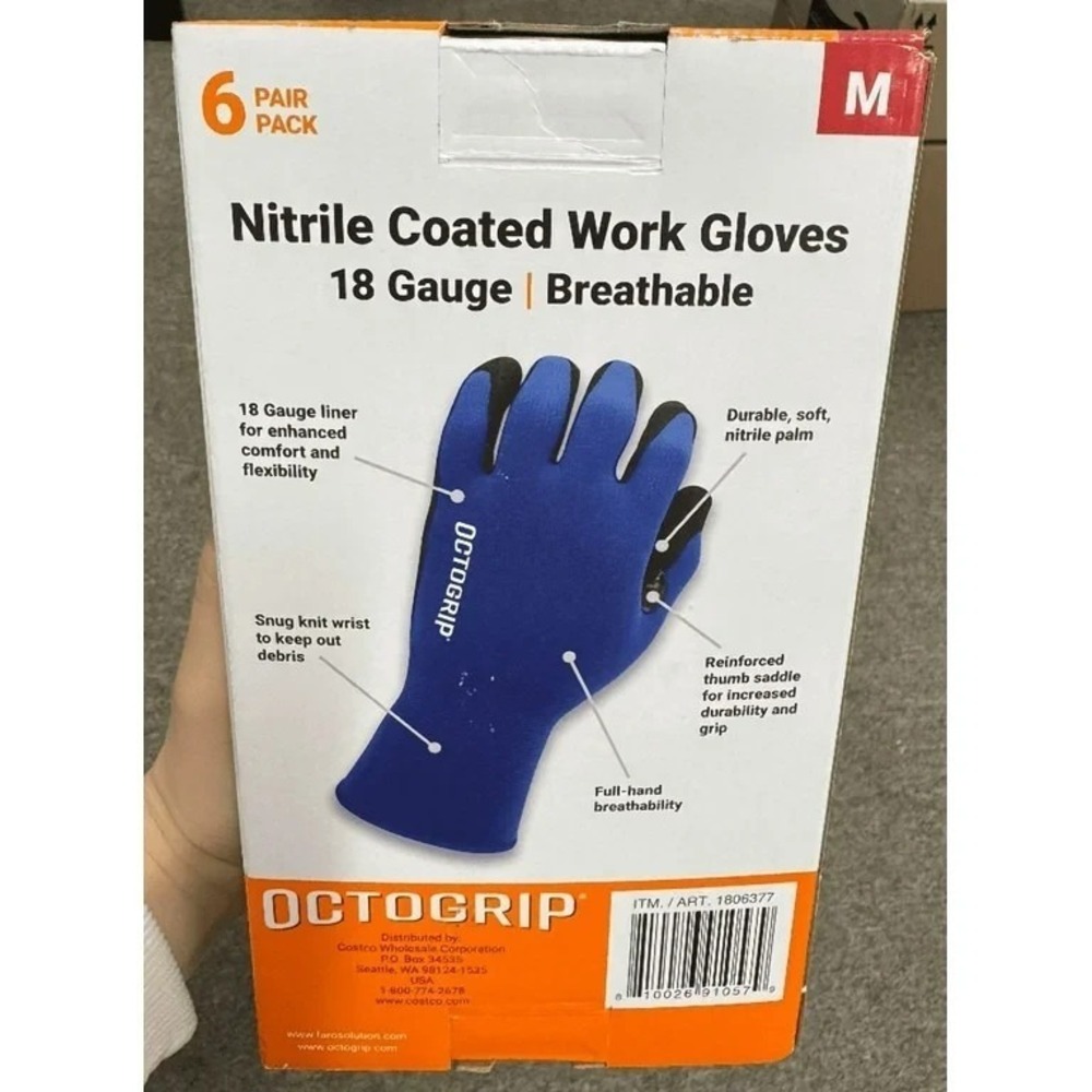 New OCTOGRIP 6 Pair Pack Touchscreen Nitrile Coated 18 Gauge Work Gloves Size M